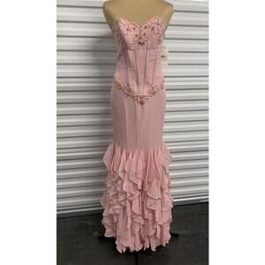 Y2K Pink Strapless Ruffle Mermaid Dress